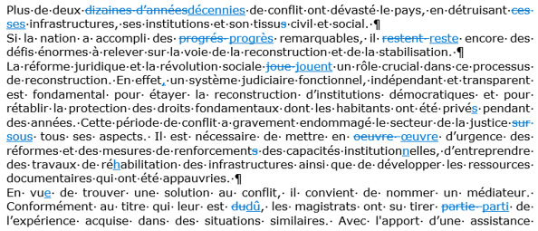 Exemple de texte corrigé en mode révision en Français