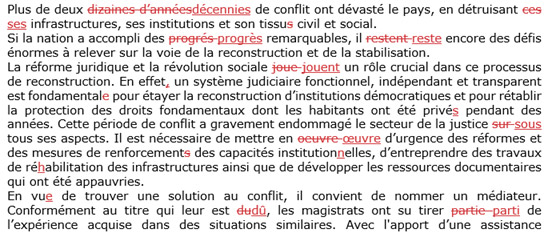 Exemple de texte corrigé en mode révision en Français